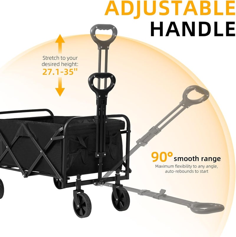 Eworld Wagons Carts Foldable with Wheels, Portable Utility Collapsible Wagon Cart 220lbs Capacity for Grocery, Sports, Garden, Beach, Shopping & Camping (Black) - Image 3